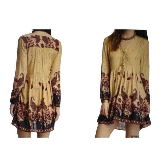 Free People Women's Size XSmall Tan and Burgundy Dress. - Picture 1 of 11